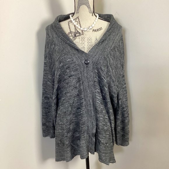 212 New York Sweaters - 212 NYC Women’s Grey One Button Cardigan Knit LS Checkered Stitching Design